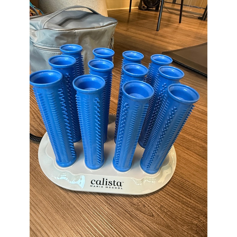 Calista Tools Ion Hot Rollers Maria McCool Blue 12 Rollers 12 Clips Travel Case